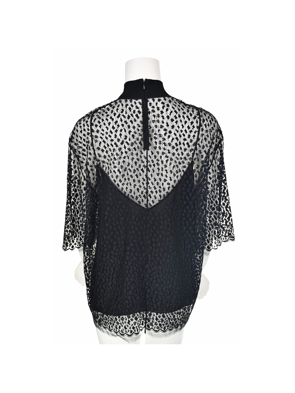 GIVENCHY Black Lace Mock Neck Blouse w Black Silk Camisole, SZ US8-10 NWOT - Picture 7 of 8